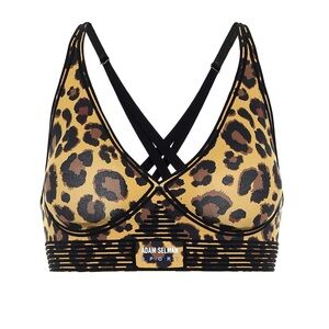 Adam Selman Sport Bonded Active V-Neck Bra in Honey Leopard